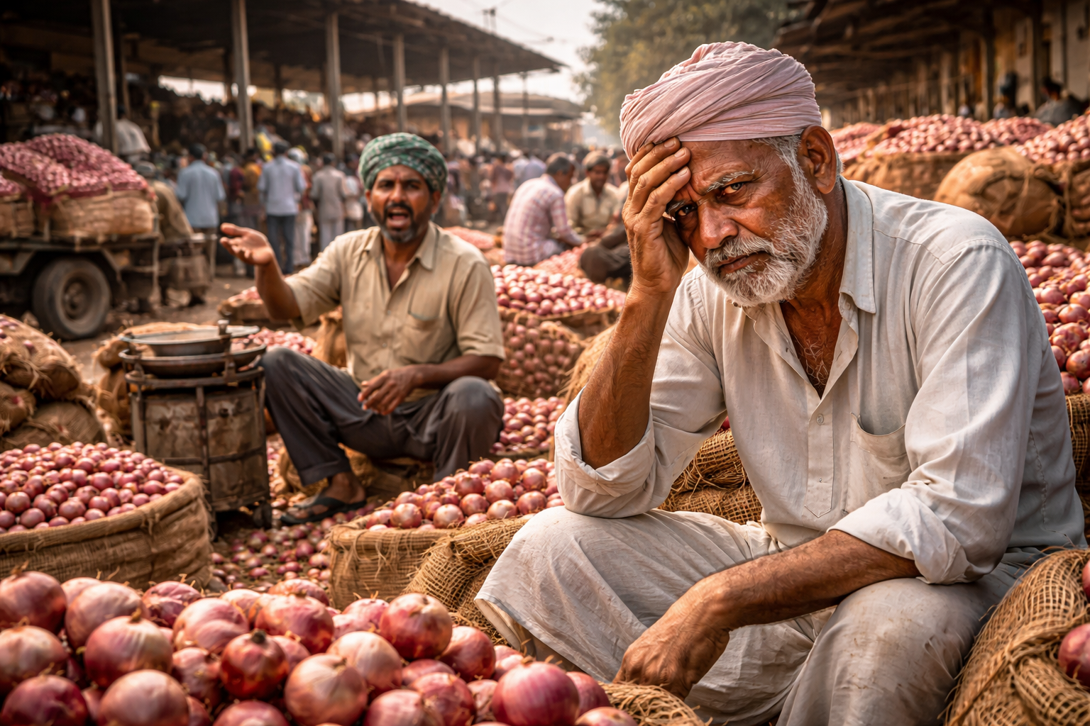 कांद्याला भाव कोसळला! शेतकरी अडचणीत, बाजारपेठेत दर घसरल्याने चिंता वाढली
