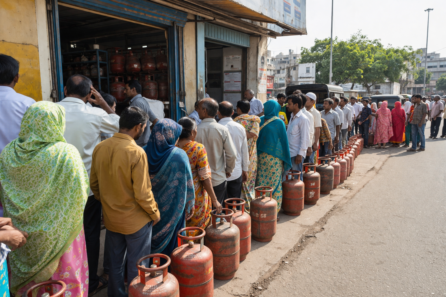 गॅससाठी तासन्तास प्रतीक्षा! धाराशिवमध्ये वितरणाचा गोंधळ, एजन्सीबाहेर नागरिकांच्या लांबच लांब रांगा
