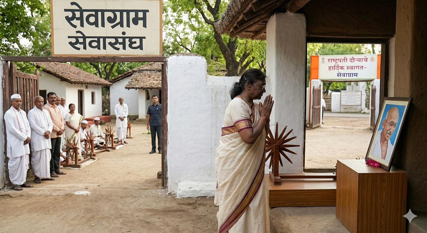 राष्ट्रपती द्रौपदी मुर्मू विदर्भ दौऱ्यावर; सेवाग्रामला भेट देत गांधी विचारांना अभिवादन