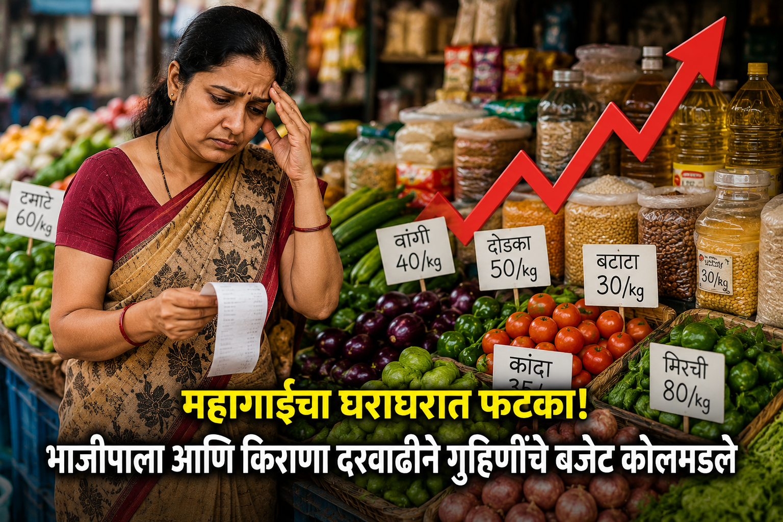 महागाईचा घराघरात फटका! भाजीपाला आणि किराणा दरवाढीने गृहिणींचे बजेट कोलमडले