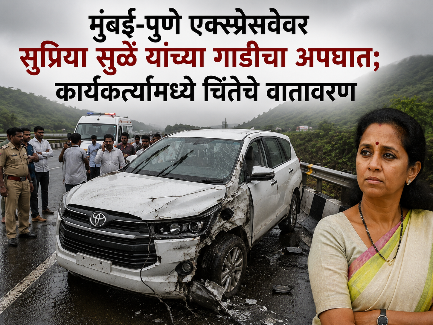 मुंबई-पुणे एक्स्प्रेसवेवर सुप्रिया सुळे यांच्या गाडीचा अपघात; कार्यकर्त्यांमध्ये चिंतेचे वातावरण