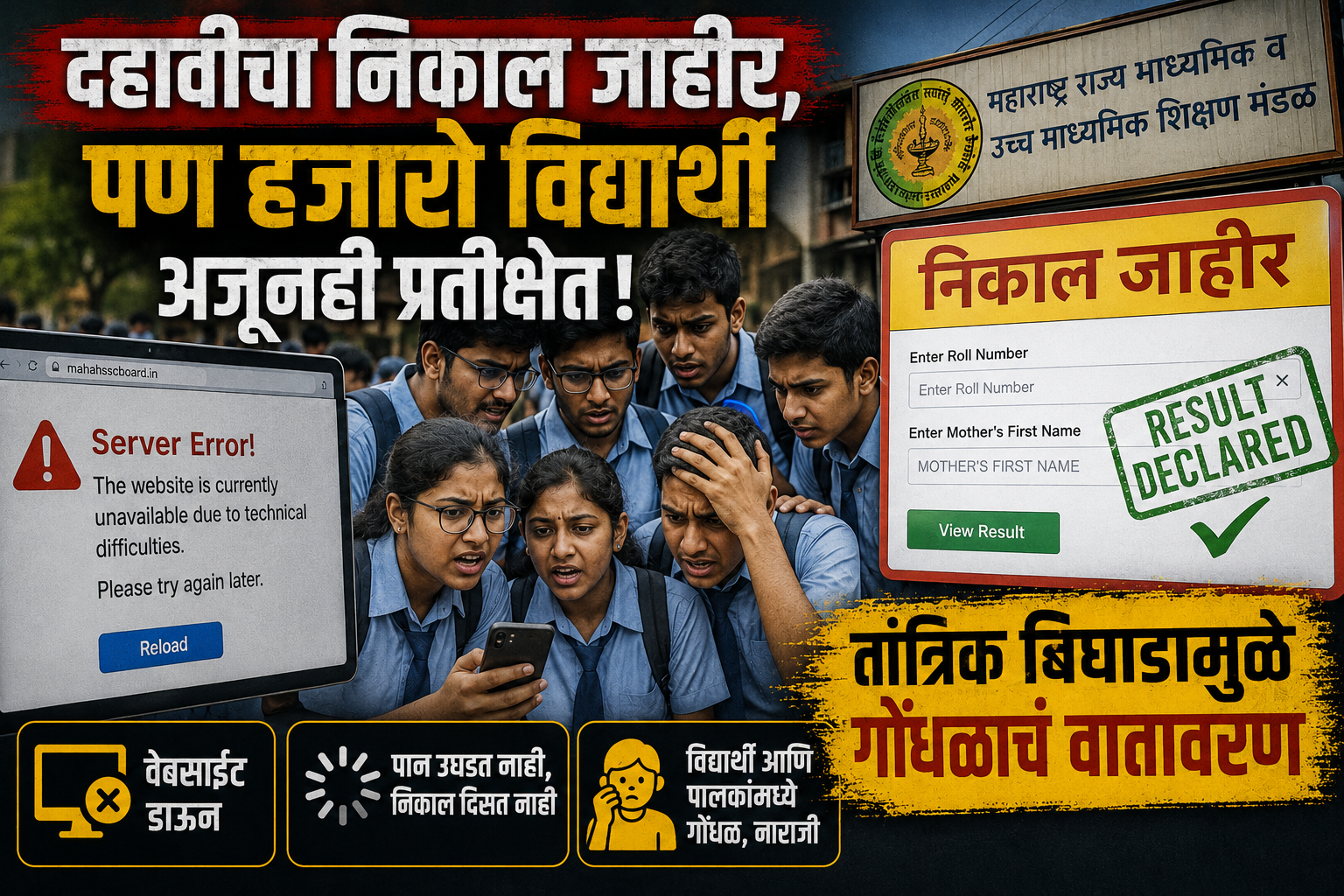 दहावीचा निकाल जाहीर, पण हजारो विद्यार्थी अजूनही प्रतीक्षेत! तांत्रिक बिघाडामुळे गोंधळाचं वातावरण