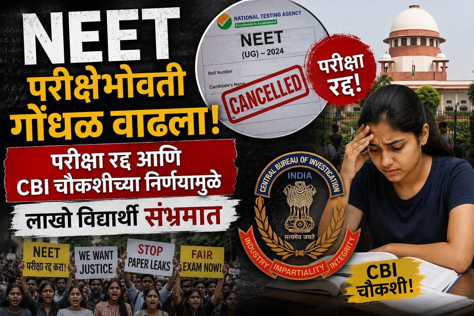 NEET परीक्षेभोवती गोंधळ वाढला! परीक्षा रद्द आणि CBI चौकशीच्या निर्णयामुळे लाखो विद्यार्थी संभ्रमात