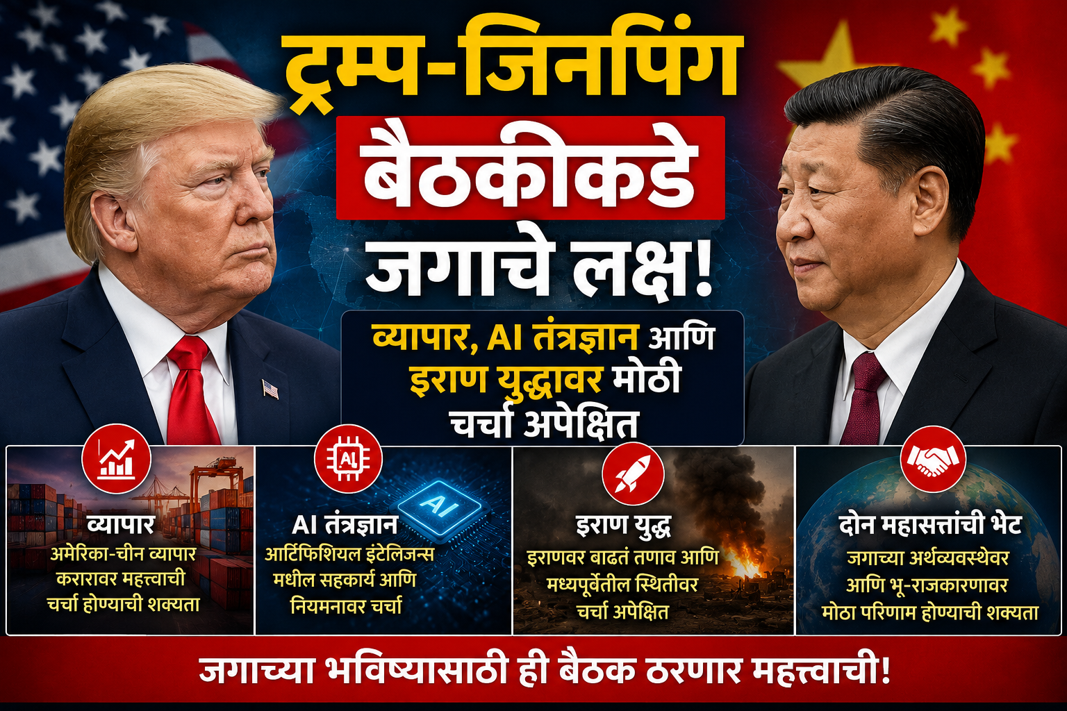 ट्रम्प-जिनपिंग बैठकीकडे जगाचे लक्ष! व्यापार, AI तंत्रज्ञान आणि इराण युद्धावर मोठी चर्चा अपेक्षित