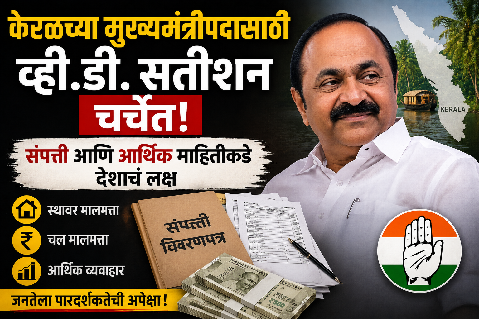 केरळच्या मुख्यमंत्रीपदासाठी व्ही.डी. सतीशन चर्चेत; संपत्ती आणि आर्थिक माहितीकडे देशाचं लक्ष