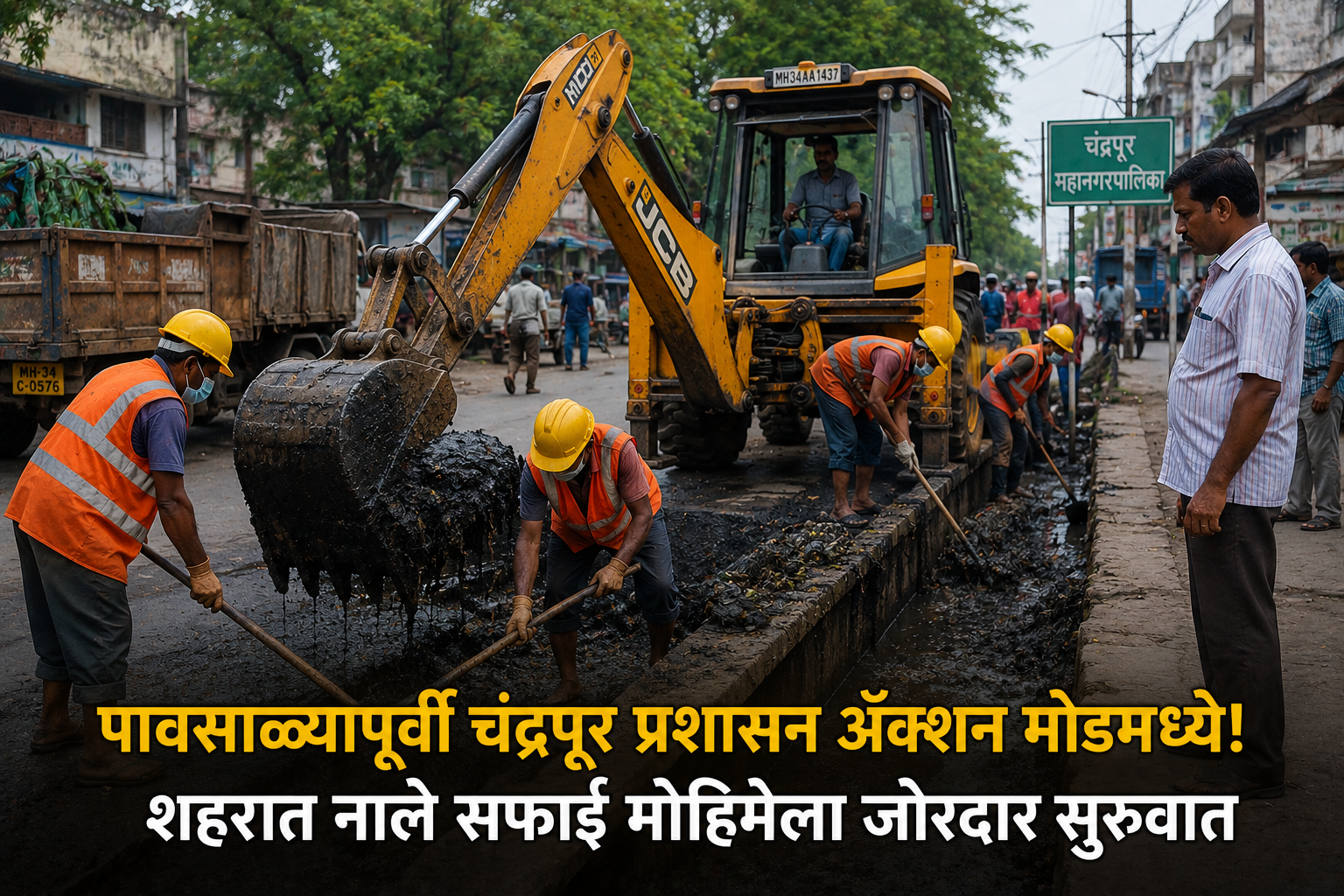 पावसाळ्यापूर्वी चंद्रपूर प्रशासन अॅक्शन मोडमध्ये! शहरात नाले सफाई मोहिमेला जोरदार सुरुवात