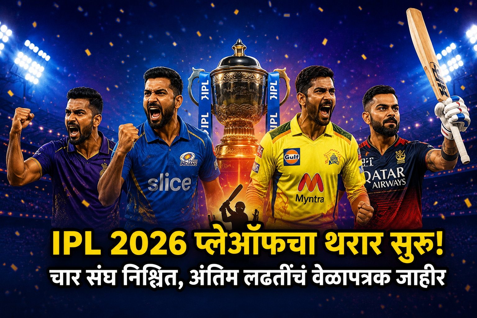 IPL 2026 प्लेऑफचा थरार सुरू! चार संघ निश्चित, अंतिम लढतींचं वेळापत्रक जाहीर