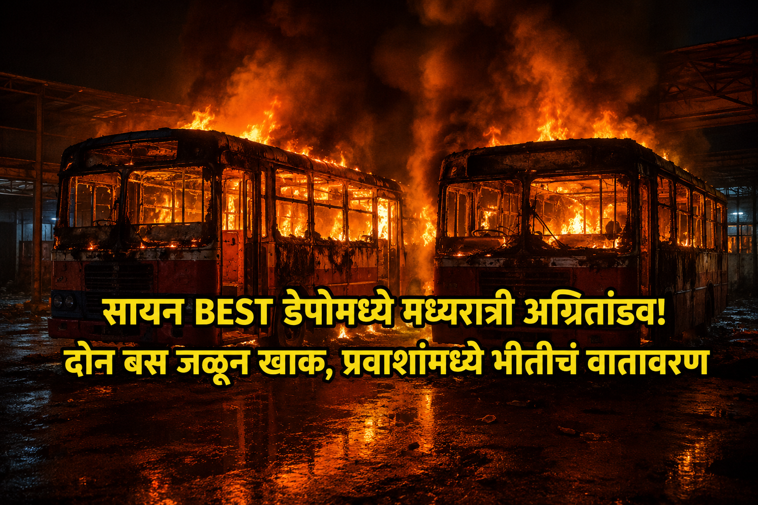 सायन BEST डेपोमध्ये मध्यरात्री अग्नितांडव! दोन बस जळून खाक, प्रवाशांमध्ये भीतीचं वातावरण
