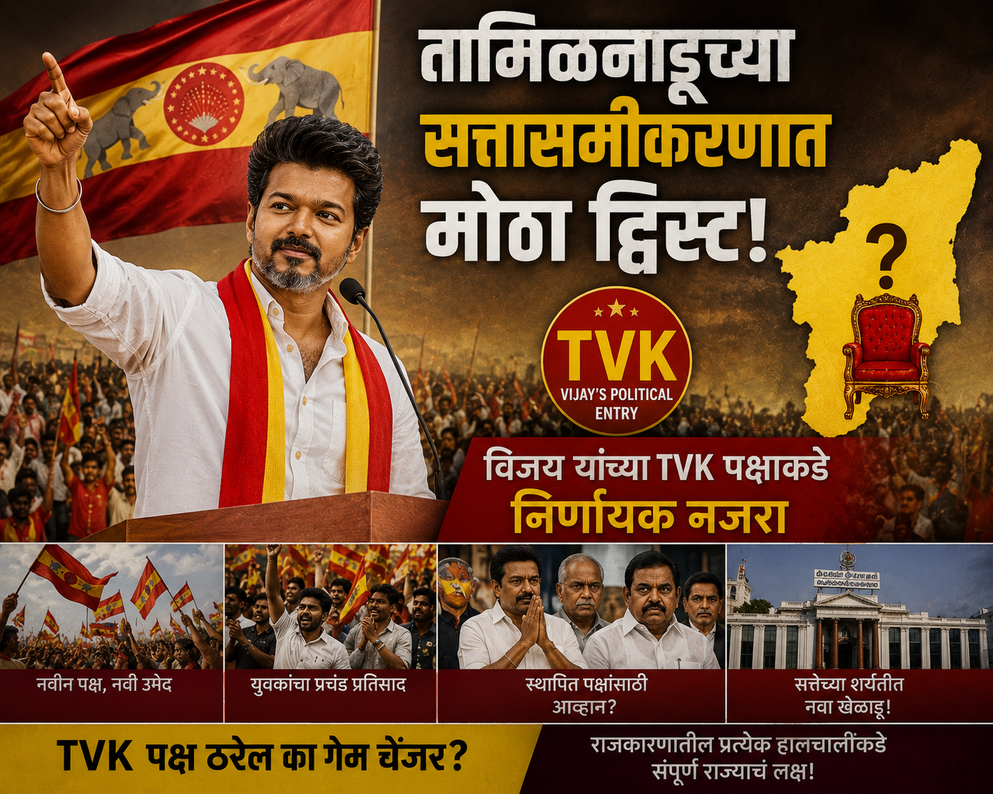 तामिळनाडूच्या सत्तासमीकरणात मोठा ट्विस्ट! विजय यांच्या TVK पक्षाकडे निर्णायक नजरा