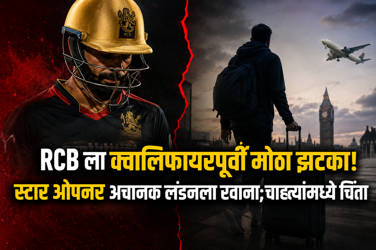 RCB ला क्वालिफायरपूर्वी मोठा झटका! स्टार ओपनर अचानक लंडनला रवाना; चाहत्यांमध्ये चिंता