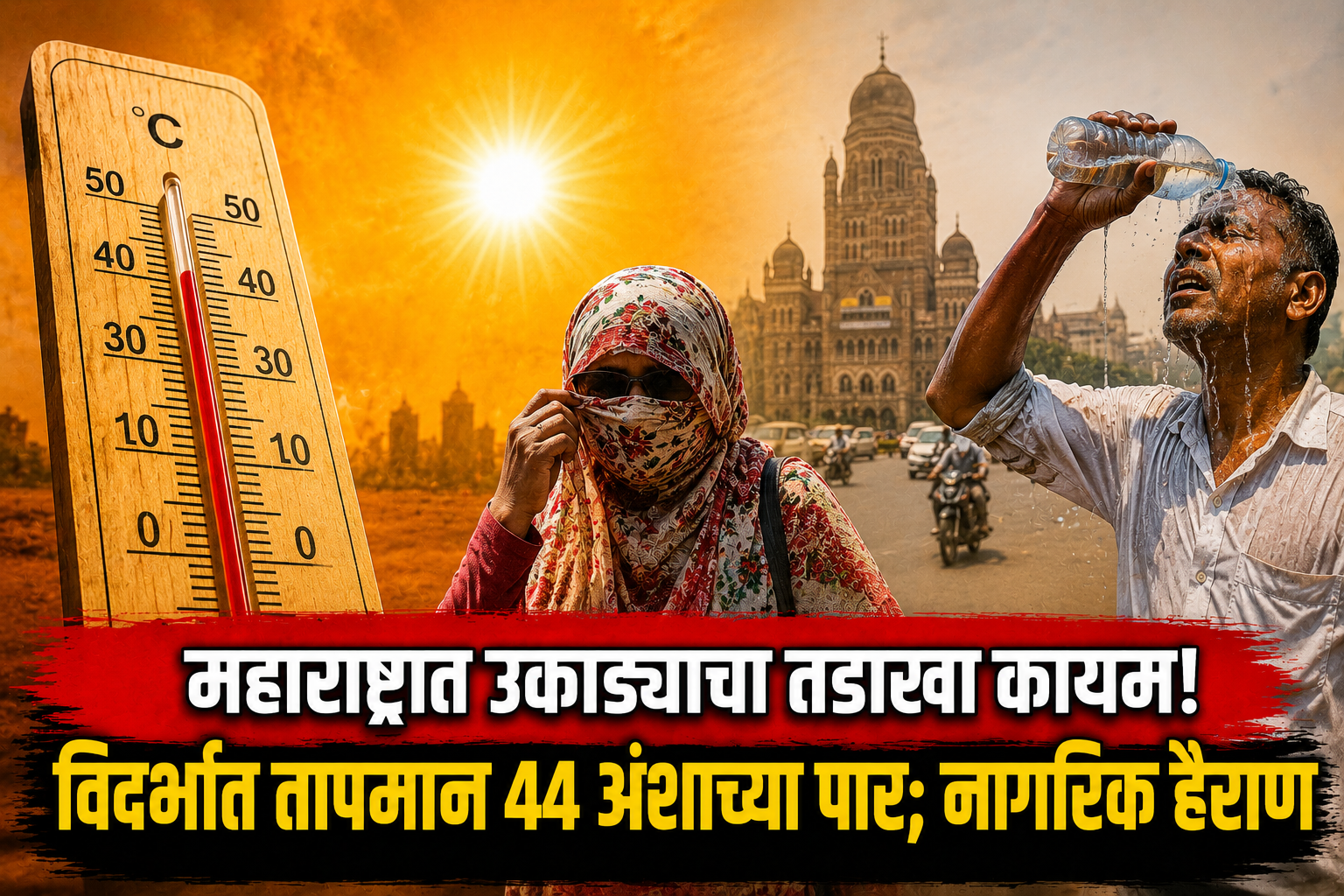 महाराष्ट्रात उकाड्याचा तडाखा कायम! विदर्भात तापमान 44 अंशांच्या पार; नागरिक हैराण