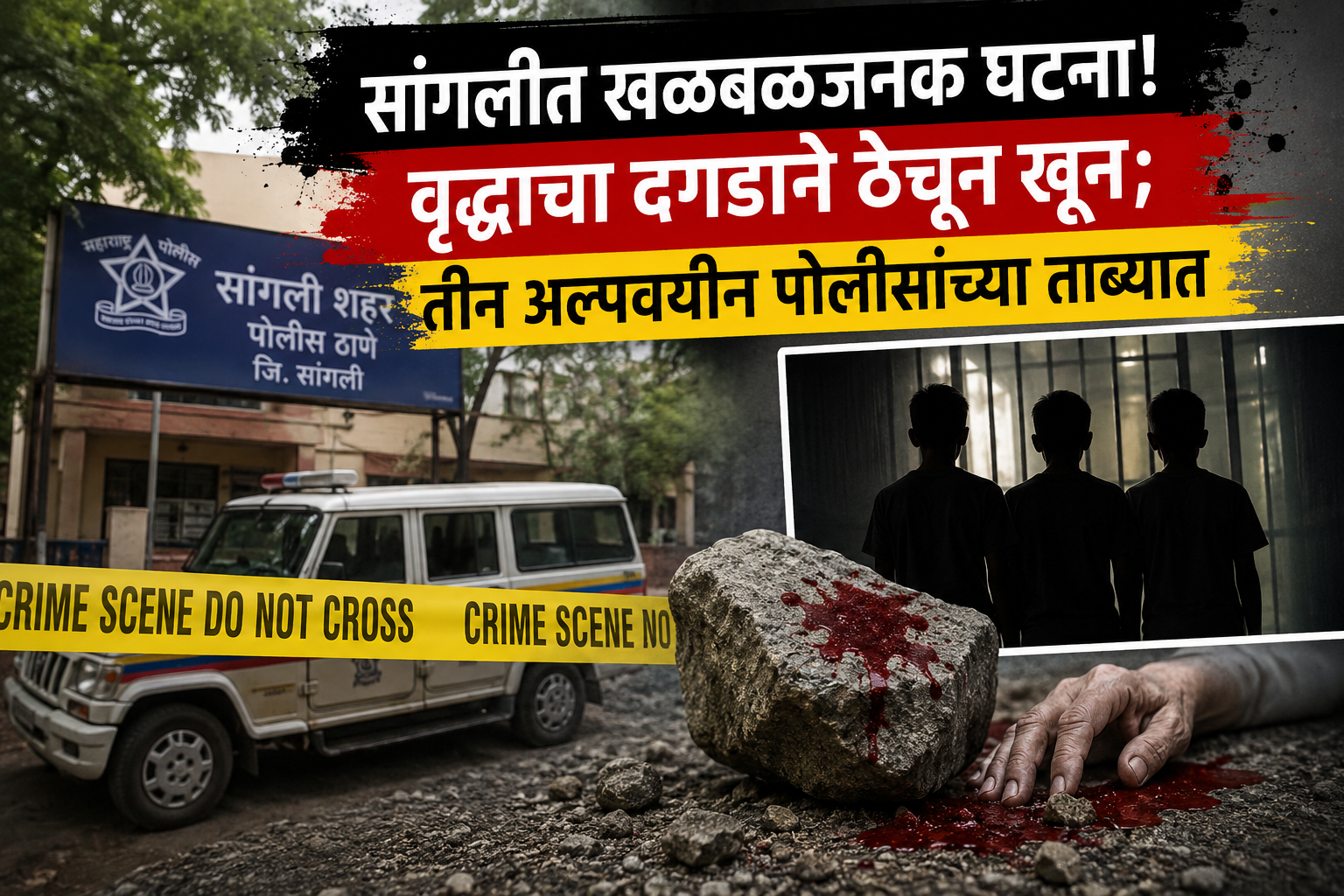 सांगलीत खळबळजनक घटना! वृद्धाचा दगडाने ठेचून खून; तीन अल्पवयीन पोलिसांच्या ताब्यात