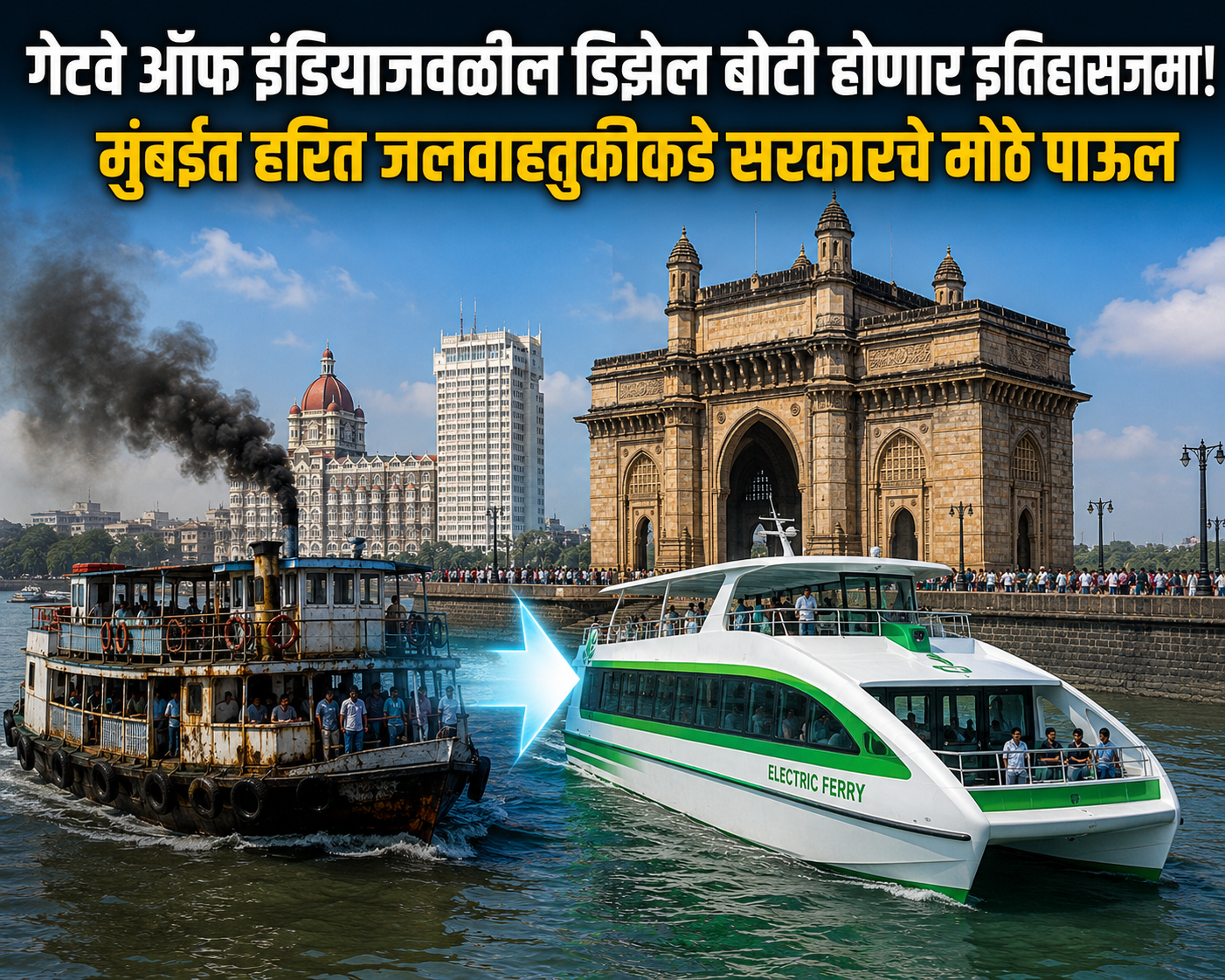 गेटवे ऑफ इंडियाजवळील डिझेल बोटी होणार इतिहासजमा! मुंबईत हरित जलवाहतुकीकडे सरकारचे मोठे पाऊल