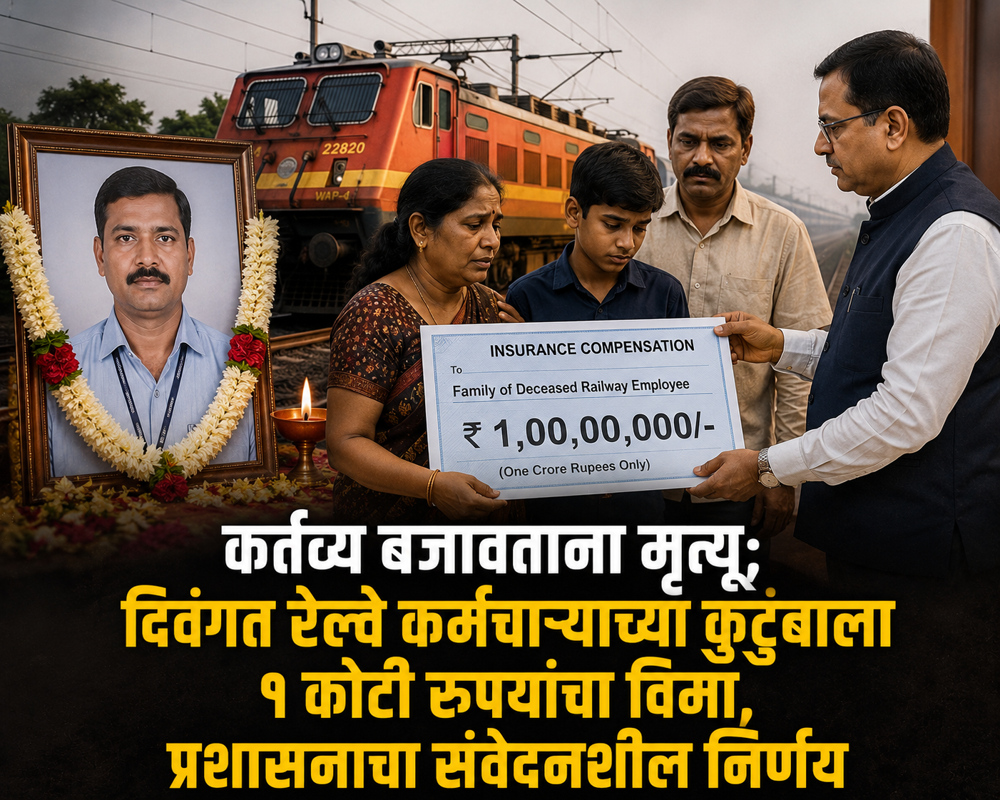 कर्तव्य बजावताना मृत्यू; दिवंगत रेल्वे कर्मचाऱ्याच्या कुटुंबाला १ कोटी रुपयांचा विमा, प्रशासनाचा संवेदनशील निर्णय